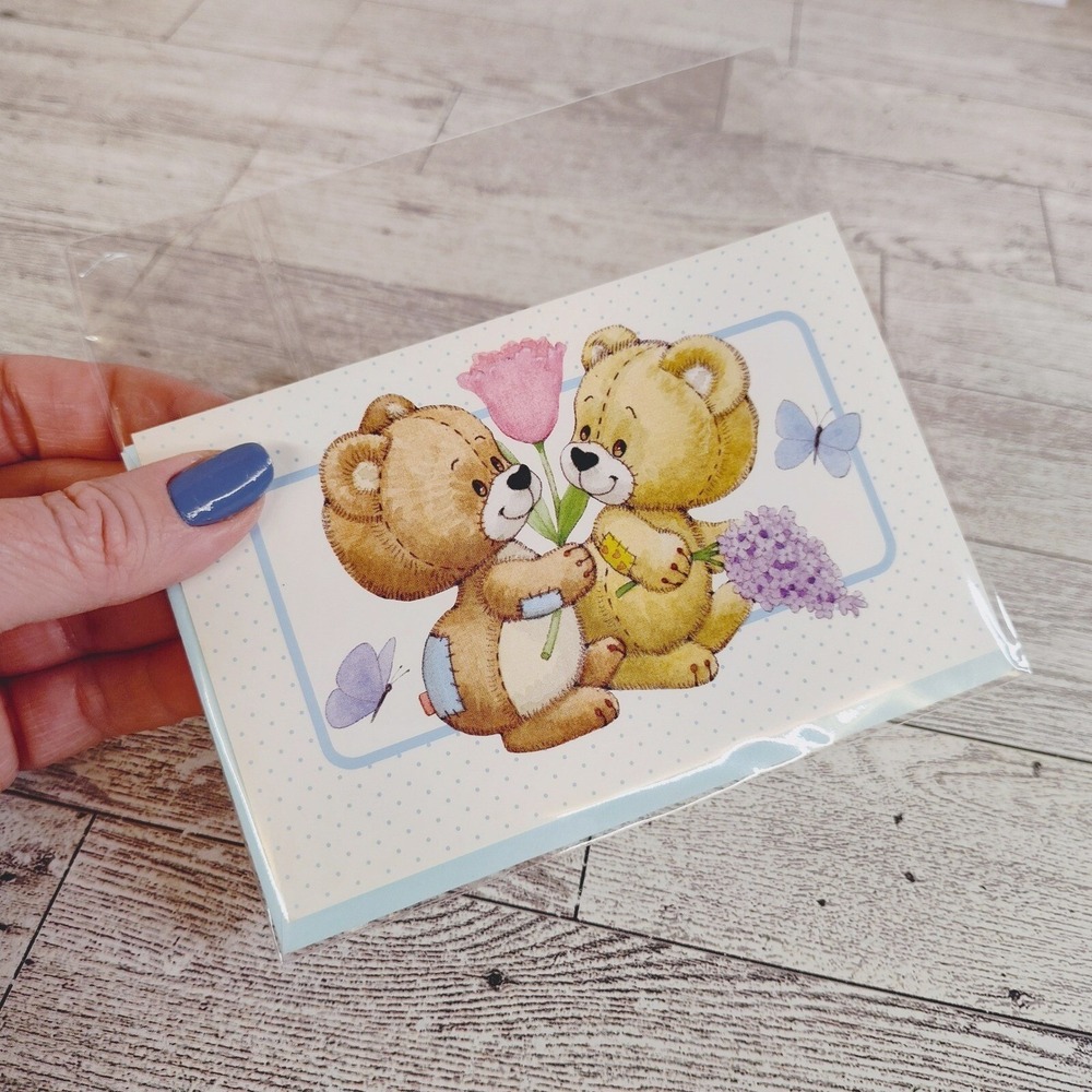 Rag Tag Teddies Vintage 1989 Greeting Card Bears Flowers Butterflies Vintage 80s
